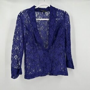 Women Purple Lace Blazer Sz S Sheer Whimsigoth Gothic Romantic Old Money Evening